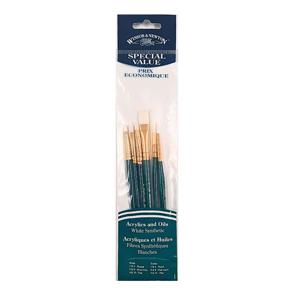 WINSOR & NEWTON, Paint Brush WHITE SYNTHETIC Set of 6. OXFORD