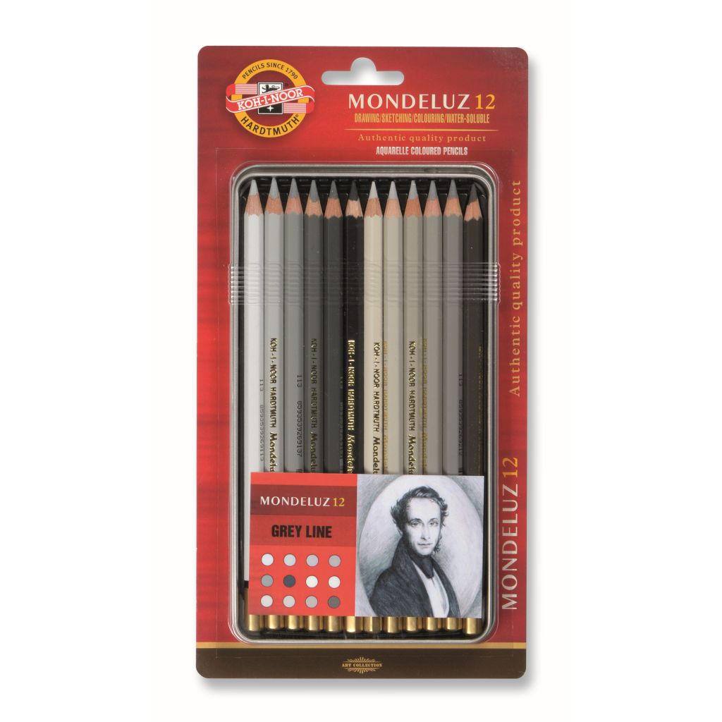 KOH-I-NOOR, Sketching Pencils - MONDELUZ | Grey Line | Set of 12.