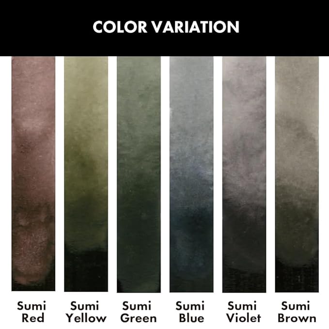 KURETAKE, Watercolour - Gansai Tambi | Sumi Colors | Set of 6.