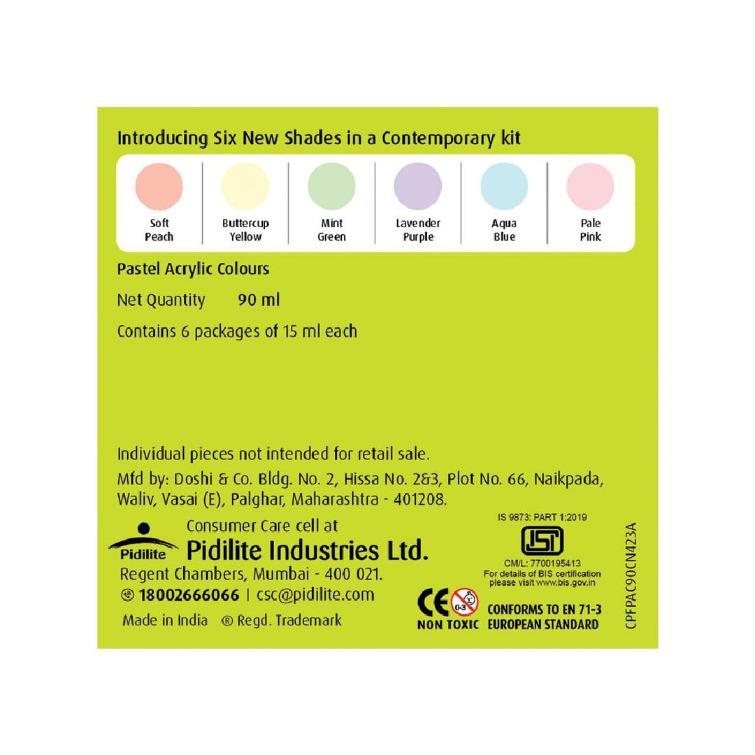 PIDILITE, Acrylic Colour - Fevicryl | PASTEL | Set of 6 | 90 ml ...