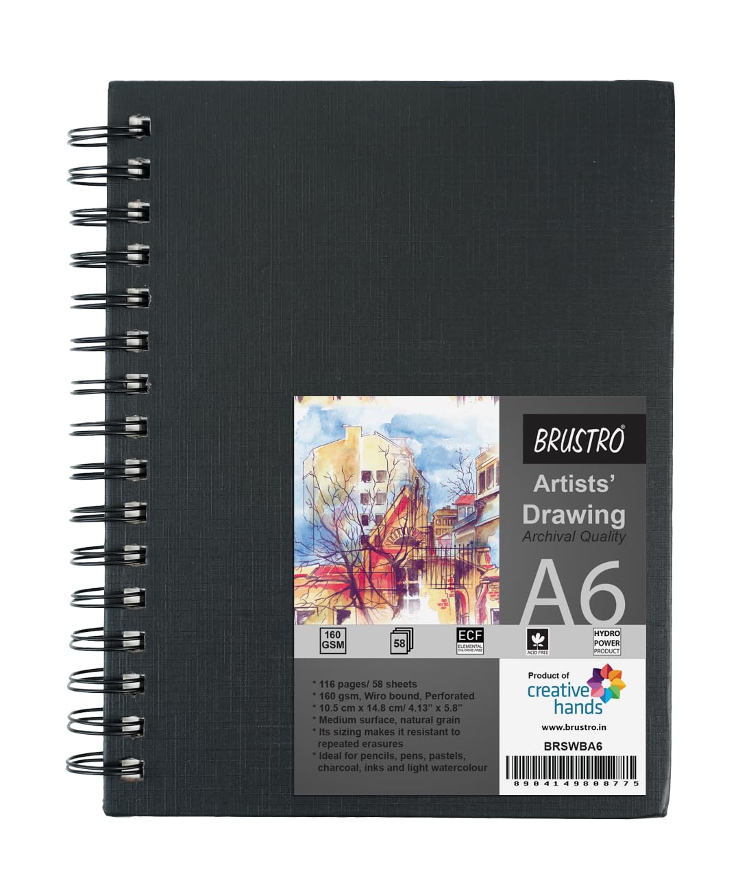 BRUSTRO, Sketch Book - Artist Drawing | Wiro Bound | A6 | 116 Pg | 160gsm.
