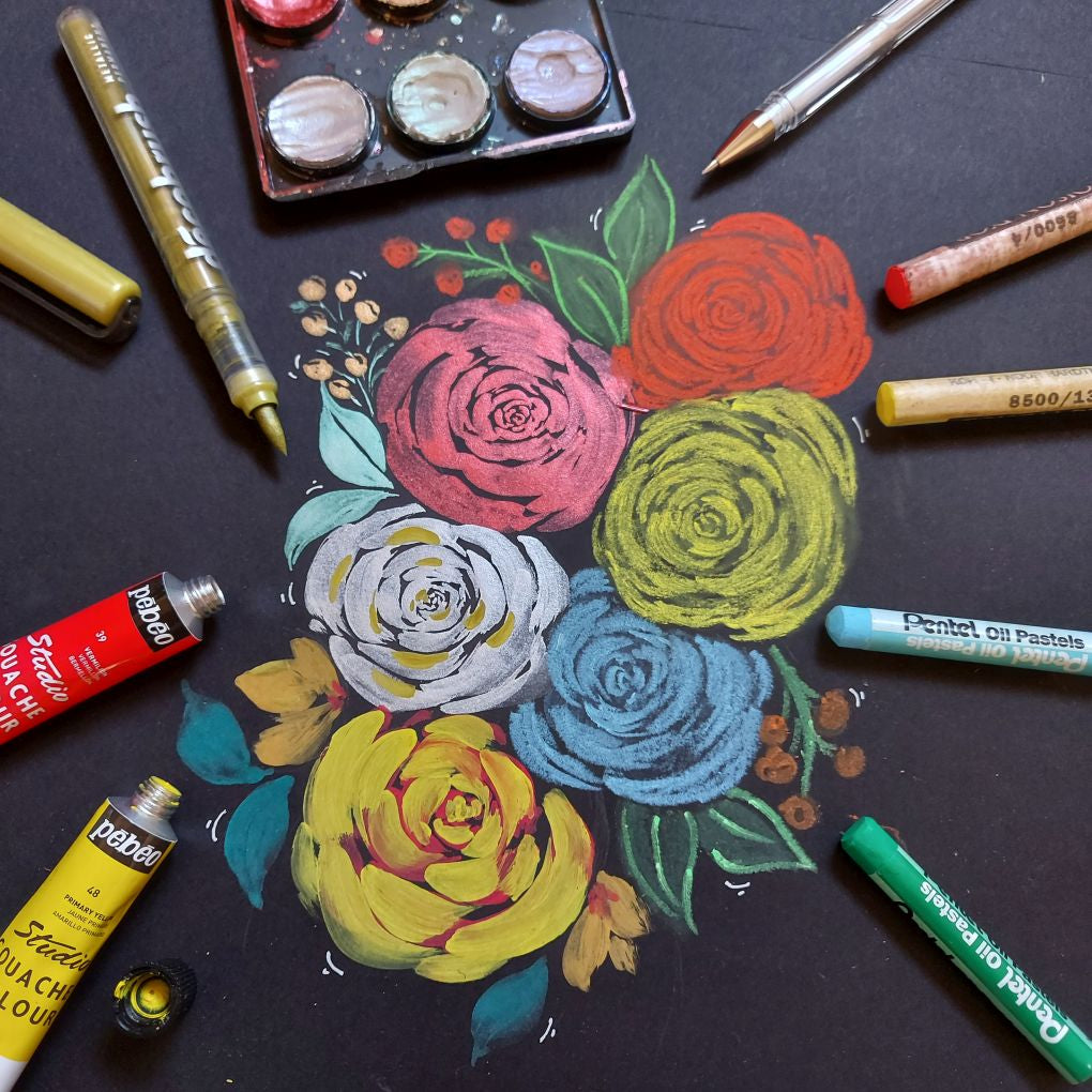 ART ESSENTIALS, Watercolour Pad - 12 Sheets | Black Paper | 320 gsm.