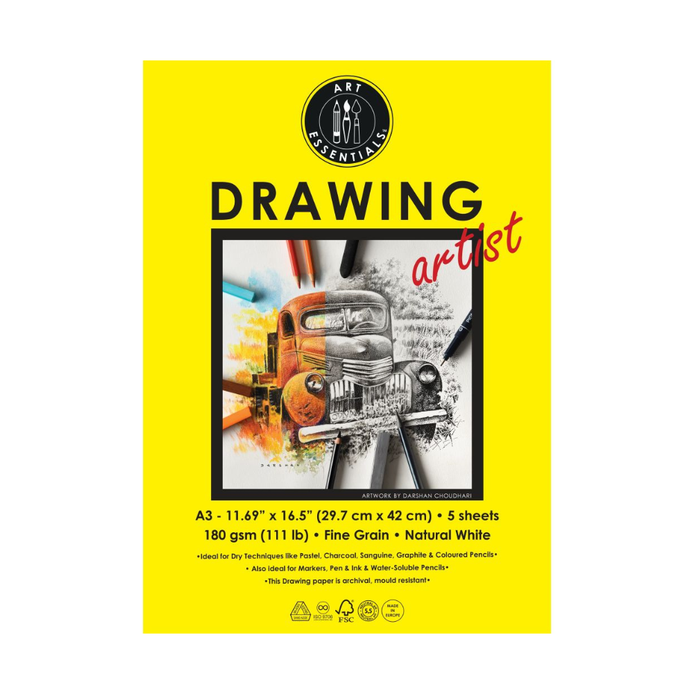 ART ESSENTIALS, Drawing Sheets - A3 | 5 Sheets | Natural White | 180 gsm.