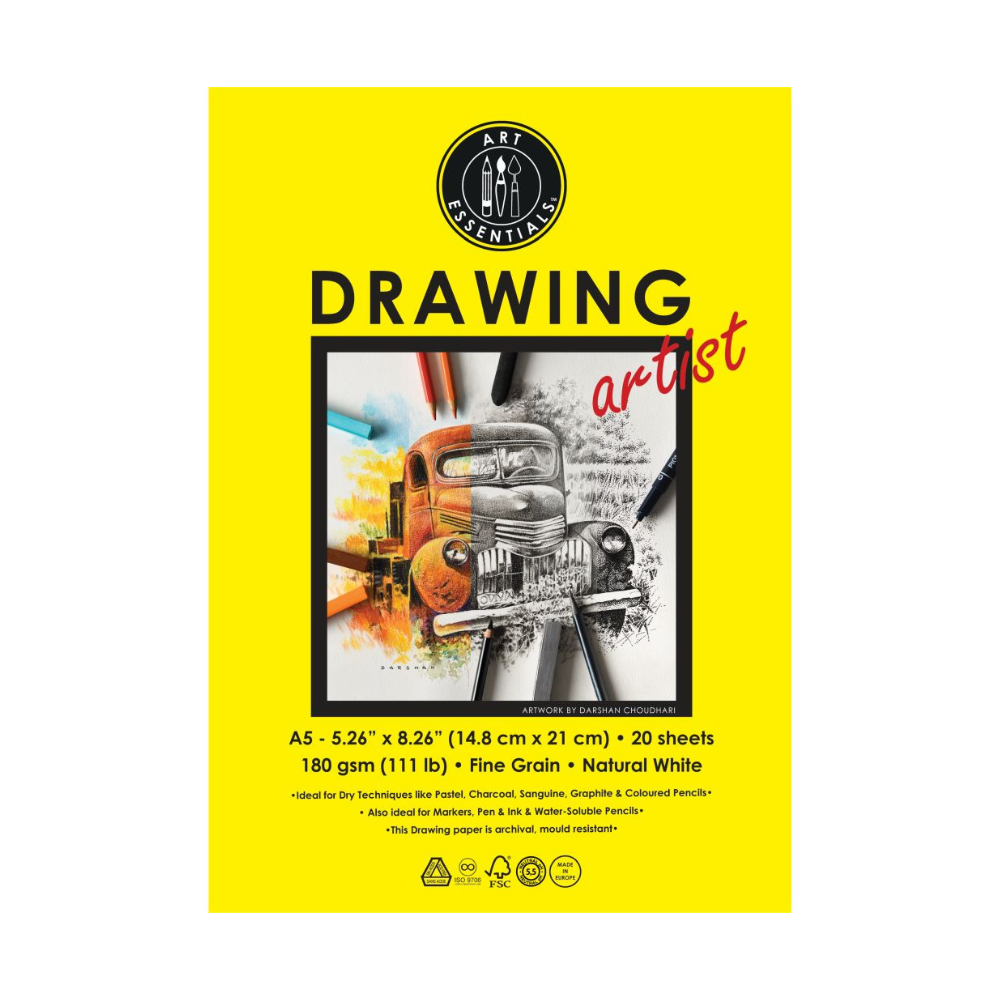 ART ESSENTIALS, Drawing Sheets - A5 | 20 Sheets | Natural White | 180 gsm.