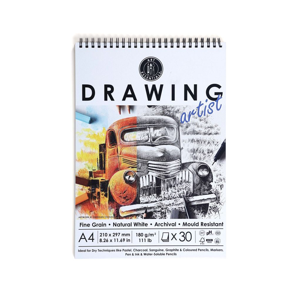 ART ESSENTIALS, Drawing Pad - 30 Sheets | Spiral | Natural White | 180 gsm.