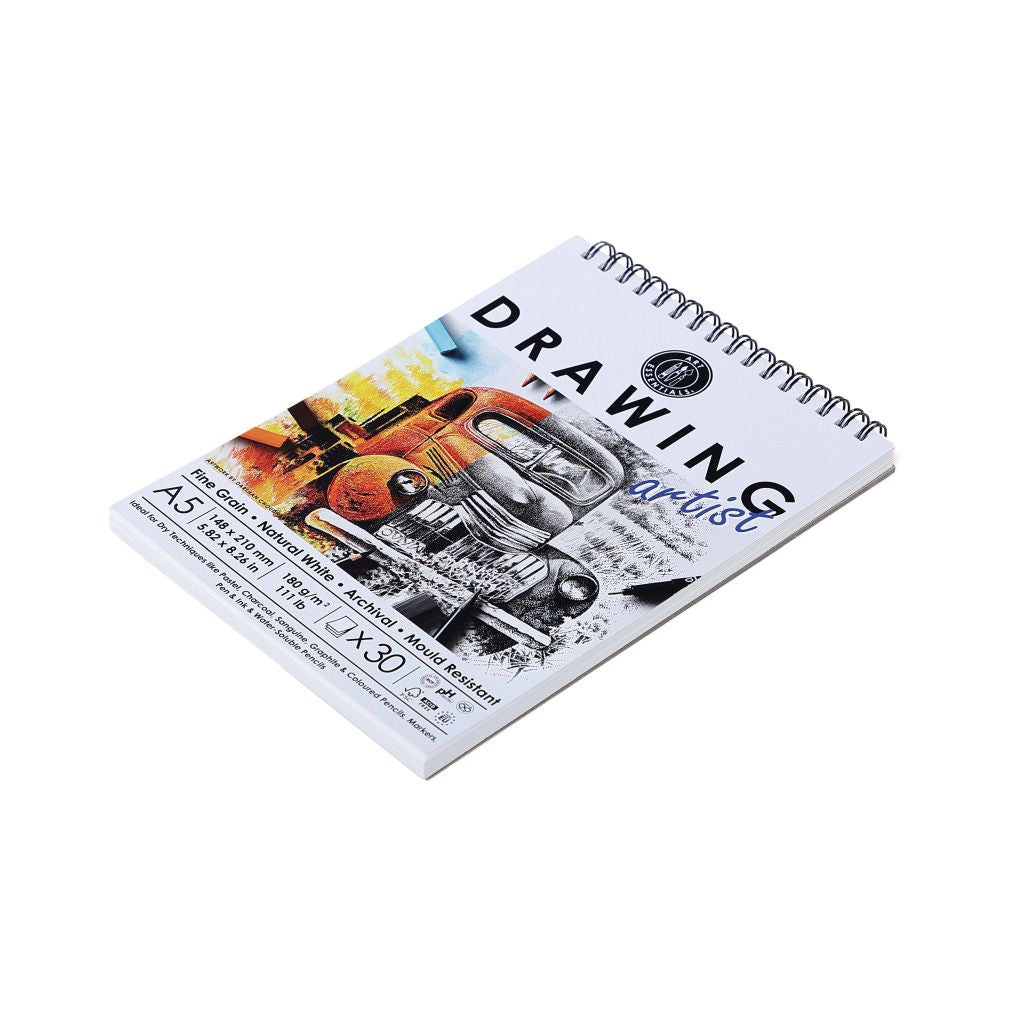 ART ESSENTIALS, Drawing Pad - 30 Sheets | Spiral | Natural White | 180 gsm.