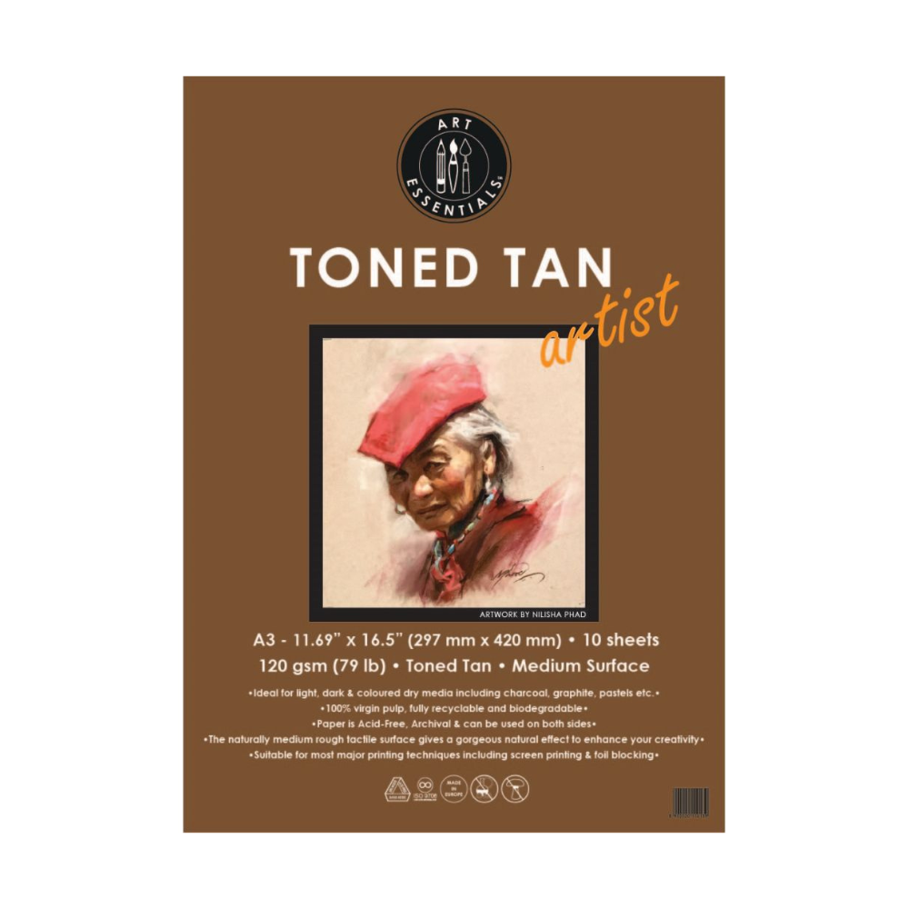 ART ESSENTIALS, Drawing Sheets - A3 | 10 Sheets | Toned Tan | 120 gsm.