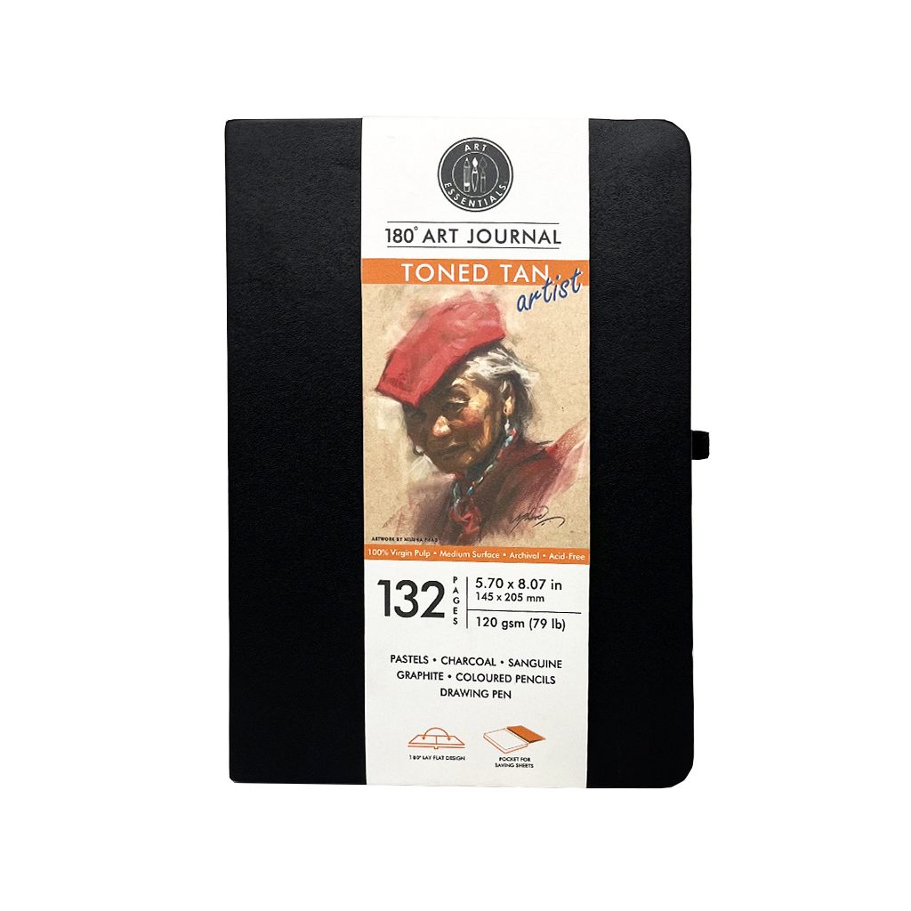 ART ESSENTIALS, 180° Art Journal - A5 | 132 Pages | Toned Tan | 120 gsm.