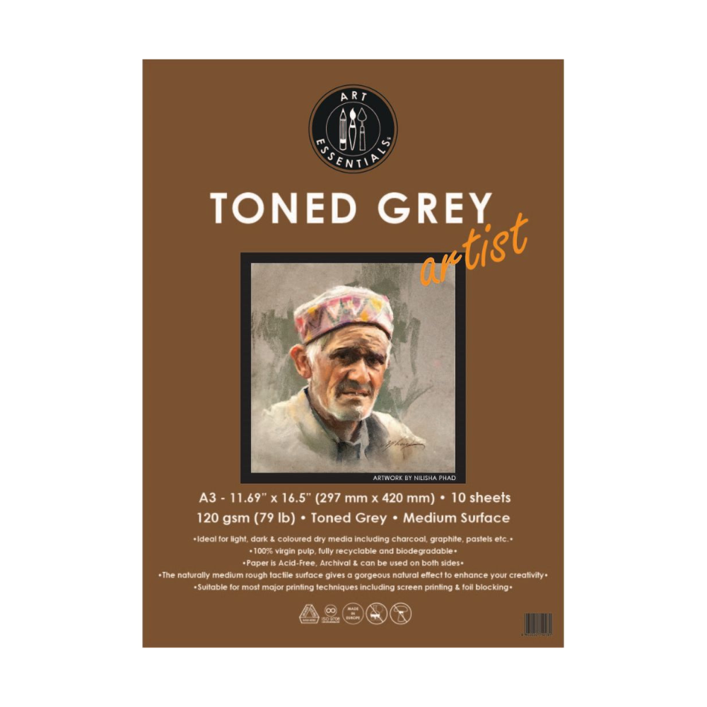 ART ESSENTIALS, Drawing Sheets - A3 | 10 Sheets | Toned Grey | 120 gsm.