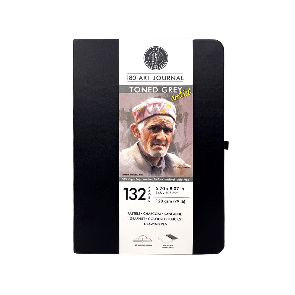 ART ESSENTIALS, 180° Art Journal - A5 | 132 Pages | Toned Grey | 120 gsm.