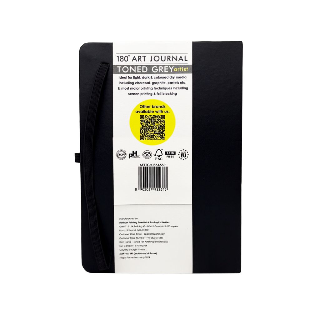 ART ESSENTIALS, 180° Art Journal - A5 | 132 Pages | Toned Grey | 120 gsm.