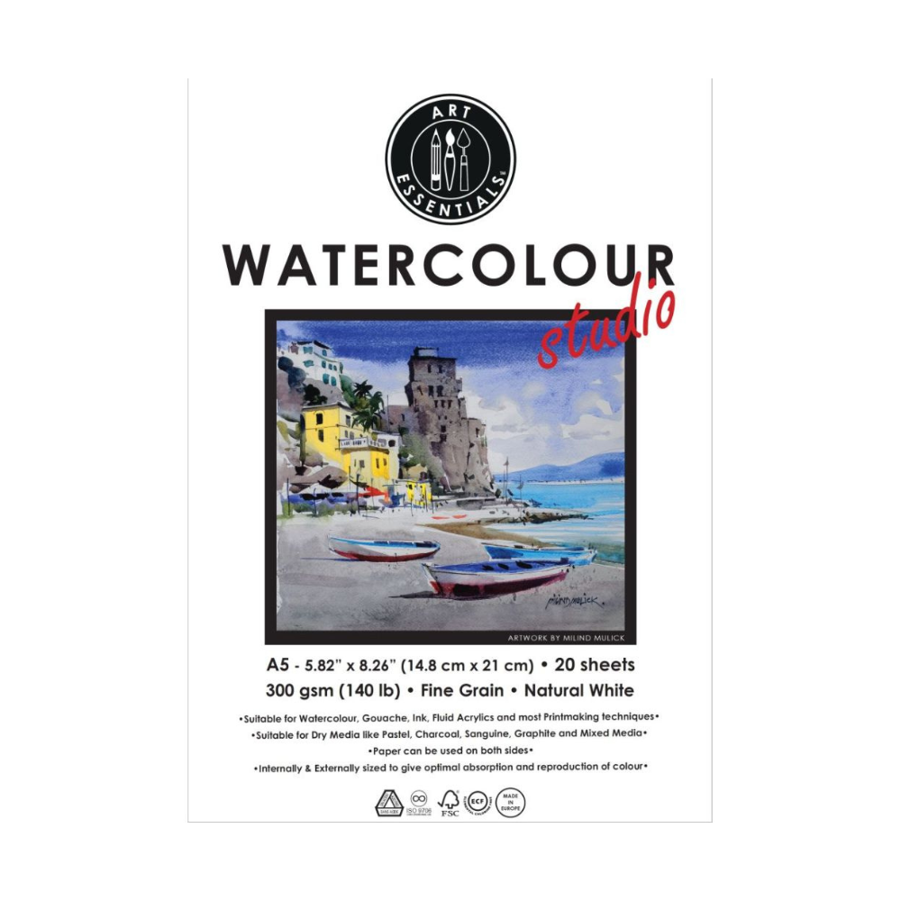 ART ESSENTIALS, Watercolour Paper - Studio | A5 | 20 Sheets.
