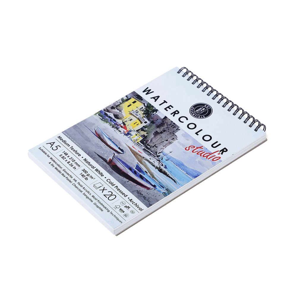 ART ESSENTIALS, Water Colour Pad - Studio - 20 Sheets | Spiral | Natural White | 300 gsm.