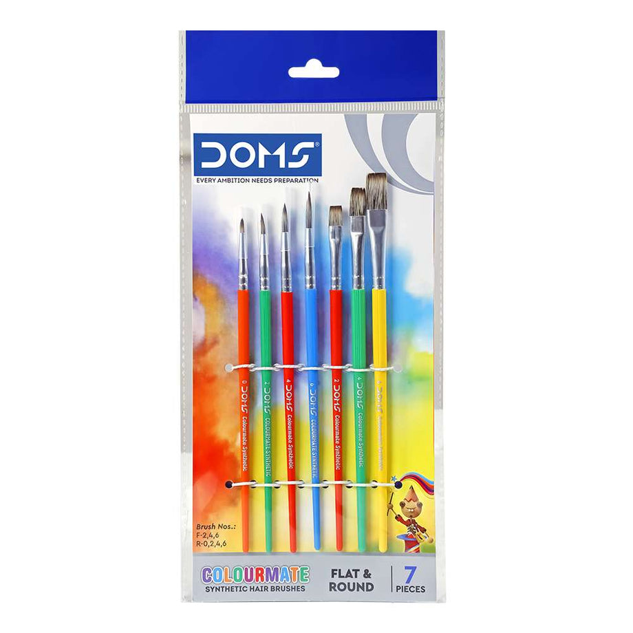 DOMS, Paint Brushes COLOURMATE Synthetic FLAT & ROUND Set of 7
