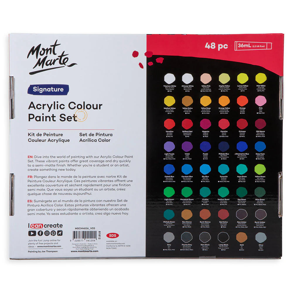 MONT MARTE, Acrylic Colour Paint Set - Signature | 48pc | 36ml.