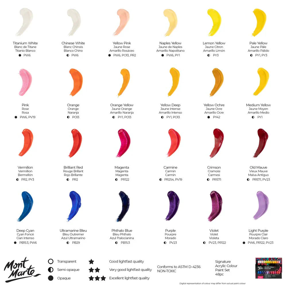 MONT MARTE, Acrylic Colour Paint Set - Signature | 48pc | 36ml.