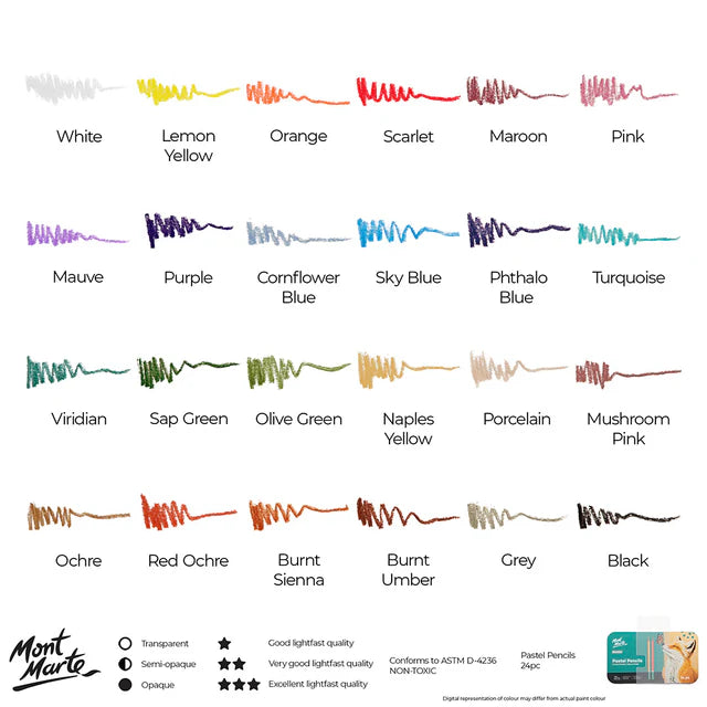 MONT MARTE, Pastel Pencils - Premium | Crayons Patels | 24pc.