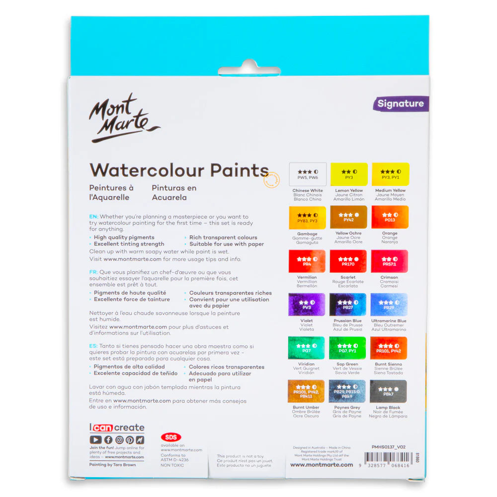 MONT MARTE, Watercolour Paints - Signature | 18pc | 12ml.