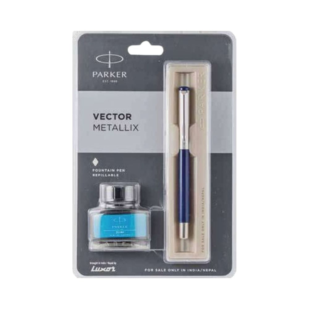 PARKER, Fountain Pen VECTOR Metallix Chrome Trim With Ink Bottle