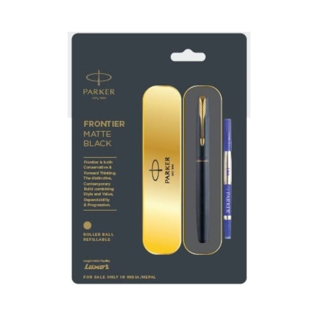 PARKER, Rollerball Pen - FRONTIER Matte Black | Gold Trim | Ultra Fine ...
