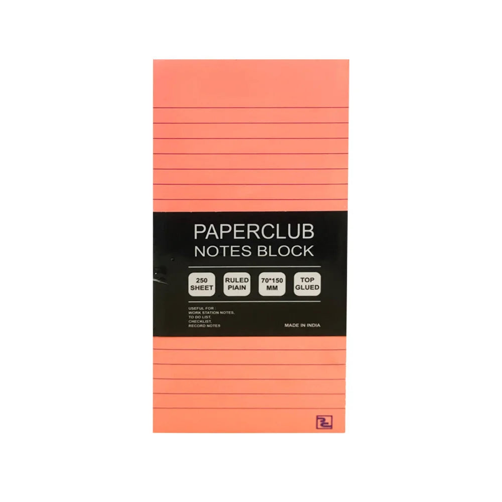 PAPERCLUB, Notes Block - Ruled | 70*150 | 250 Sheets.