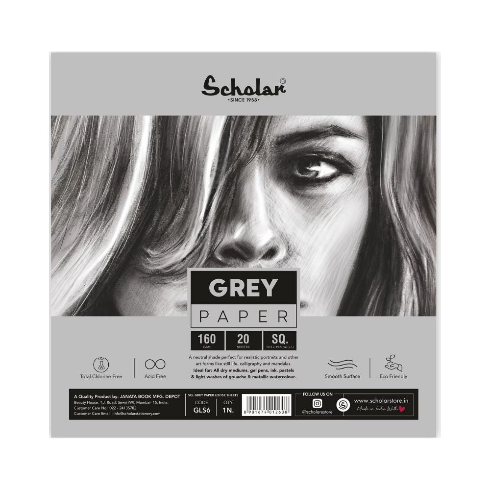 SCHOLAR, Toned Paper - Grey | 20 Sheets | 160 gsm.