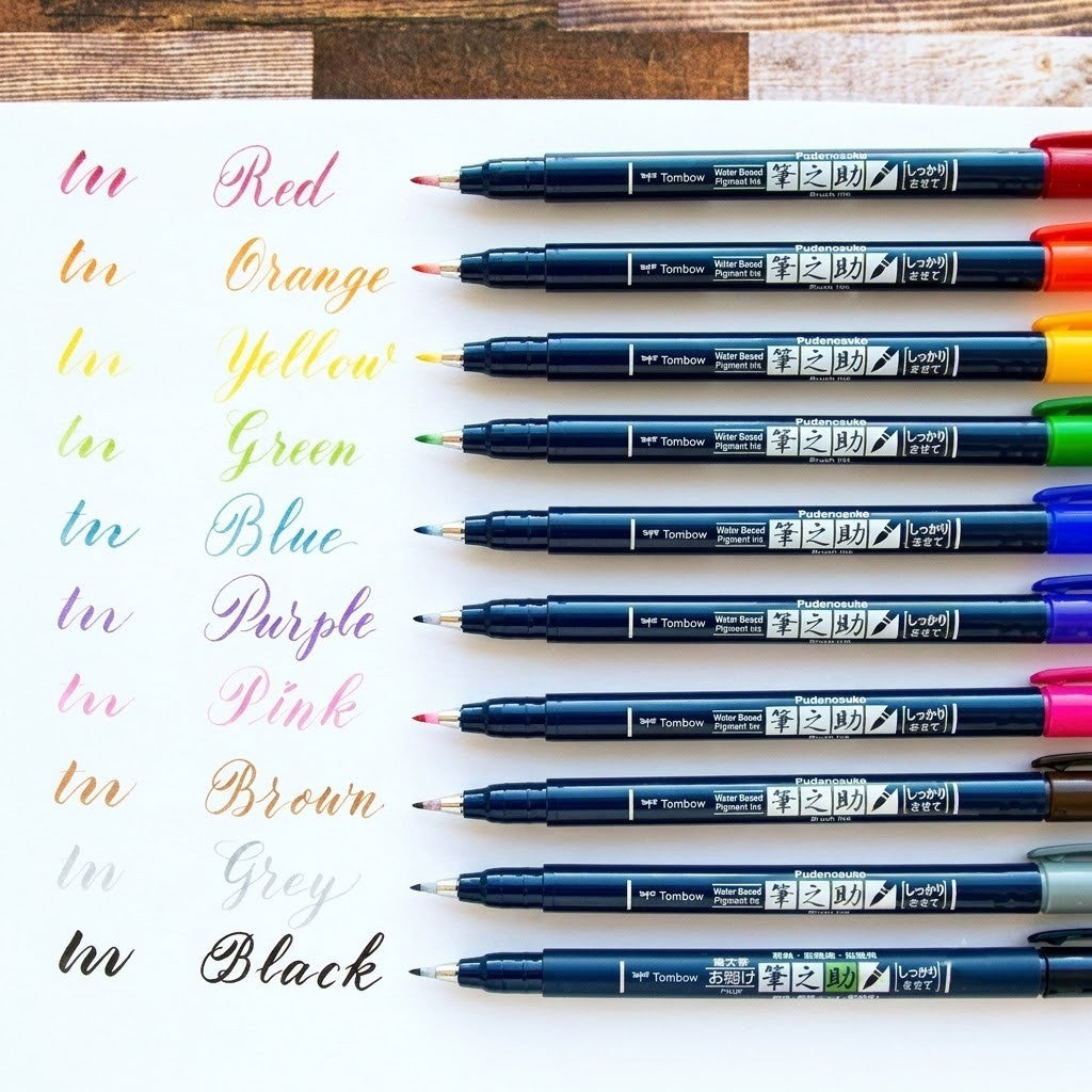 TOMBOW, Calligraphy Brush pen - FUDENOSUKU | Set of 10.