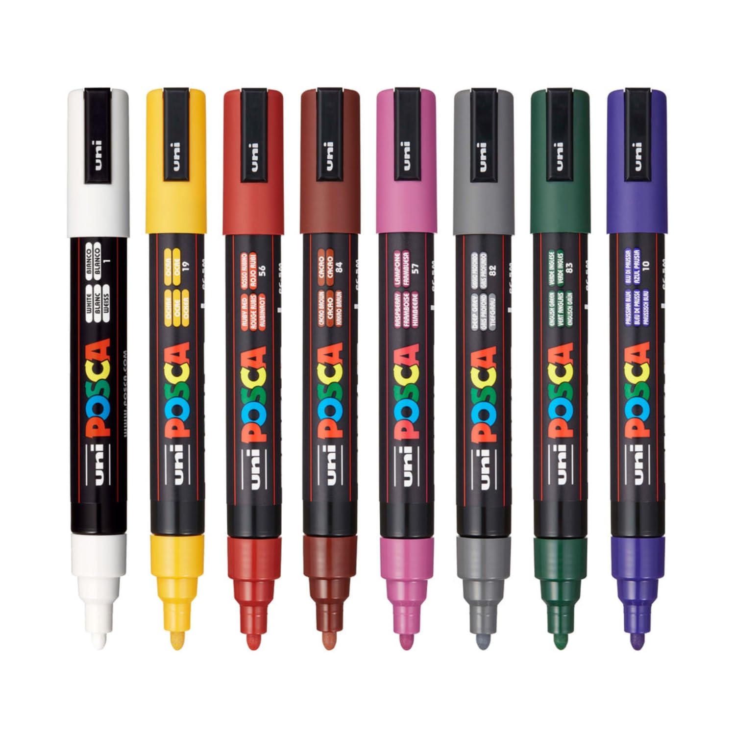 UNI, Paint Marker - POSCA | DARK | Set of 8 | 1.8 ~ 2.5 mm.