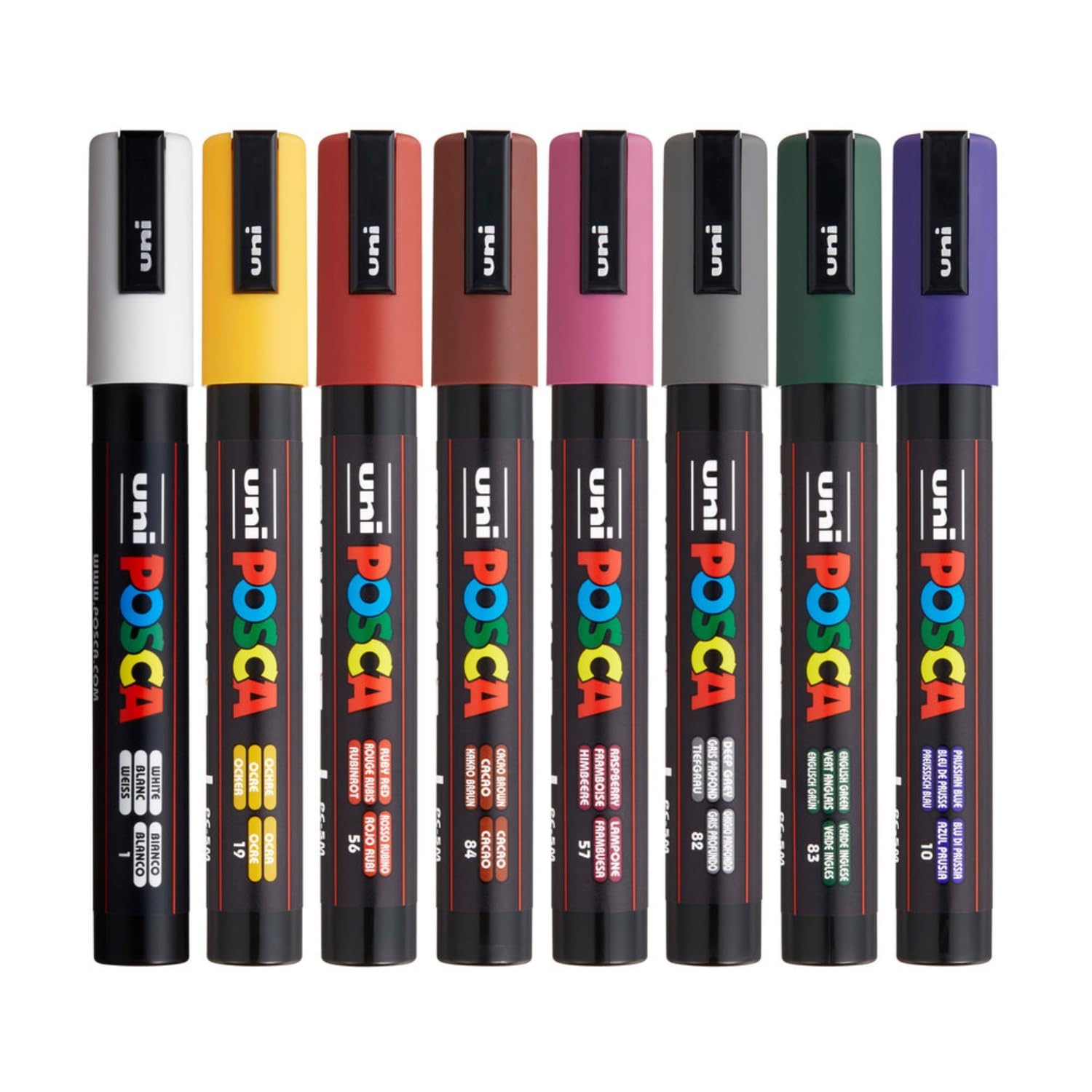 UNI, Paint Marker - POSCA | DARK | Set of 8 | 1.8 ~ 2.5 mm.