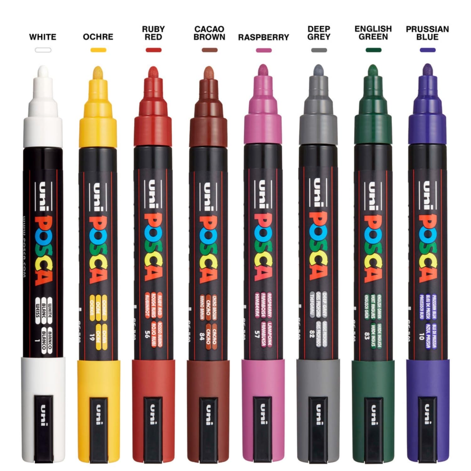 UNI, Paint Marker - POSCA | DARK | Set of 8 | 1.8 ~ 2.5 mm.