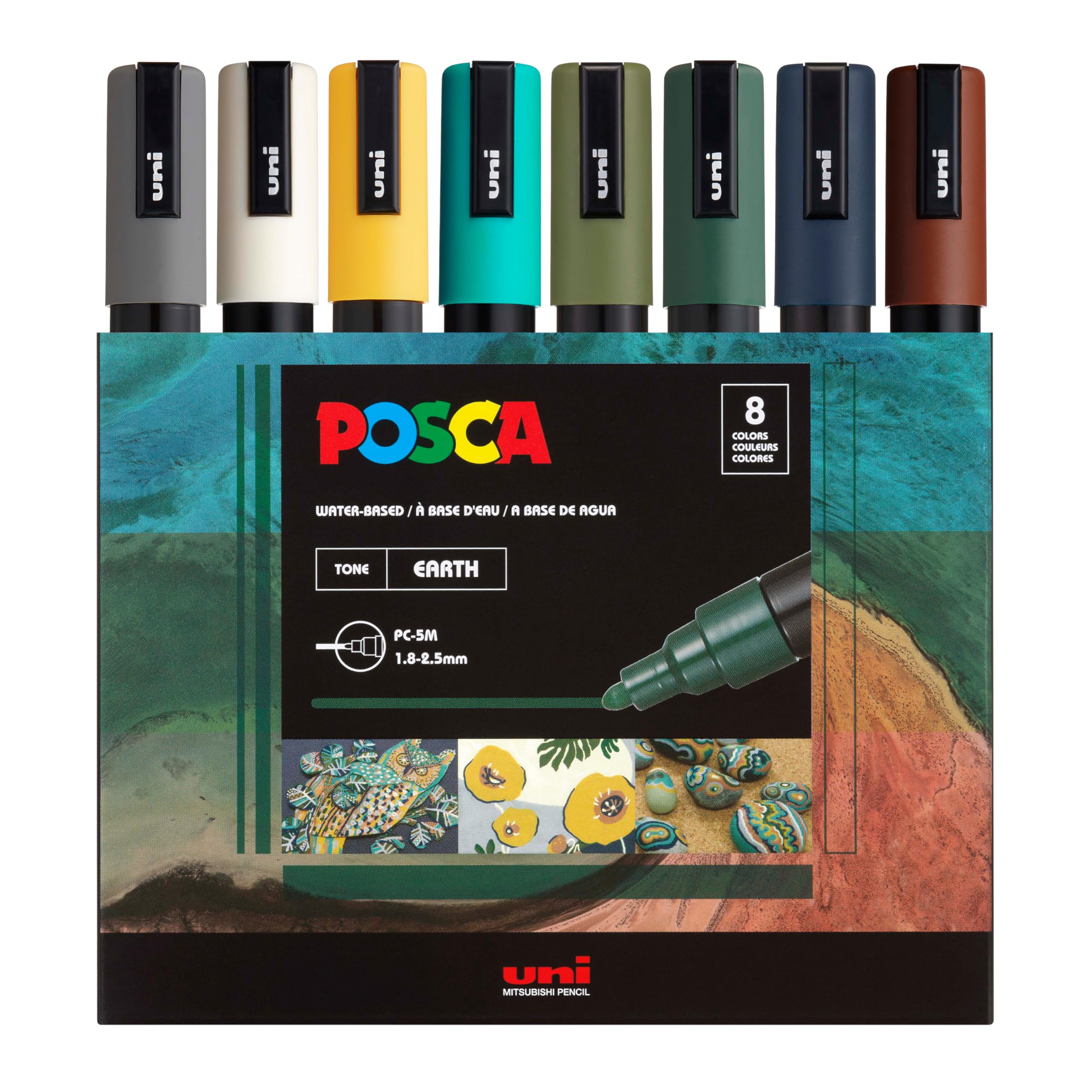 UNI, Paint Marker - POSCA | EARTH | Set of 8 | 1.8 ~ 2.5 mm.