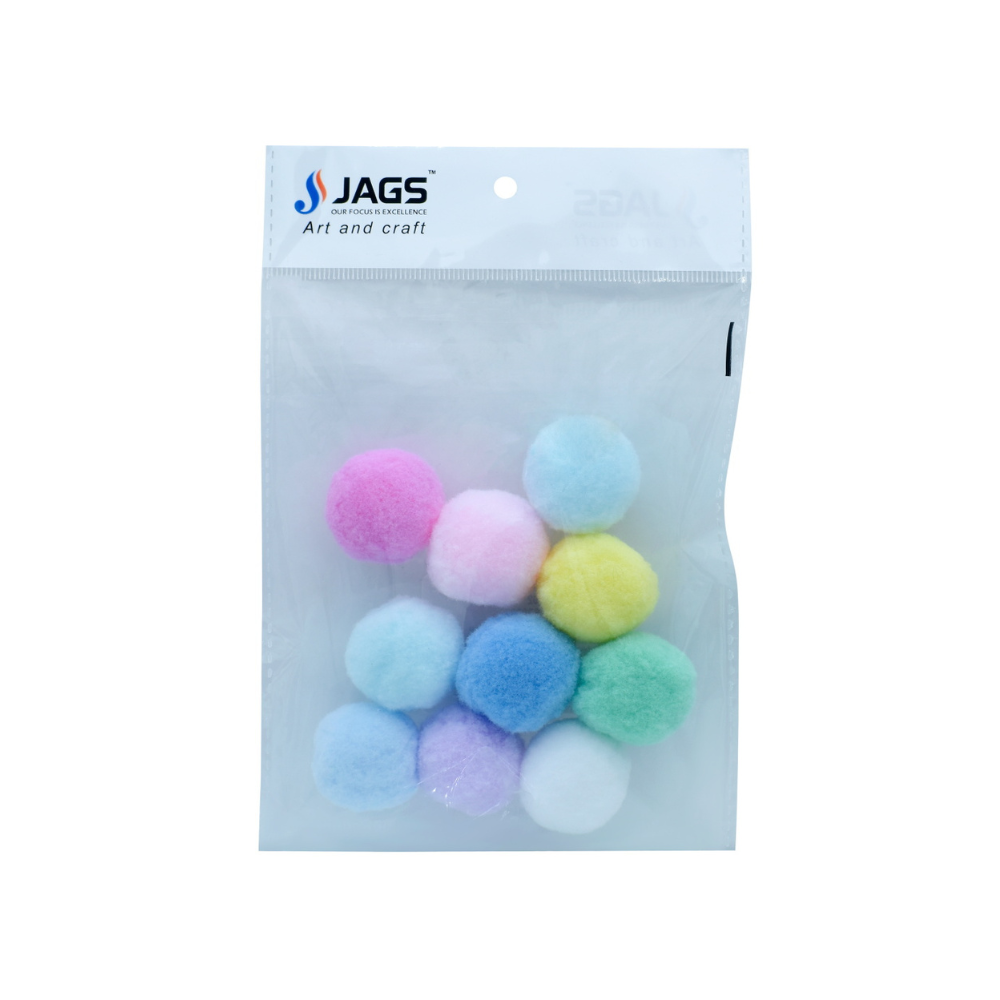 JAGS, Pom Pom Ball - Craft | Big | Pastel Colour | 10 pcs | 3 cm.