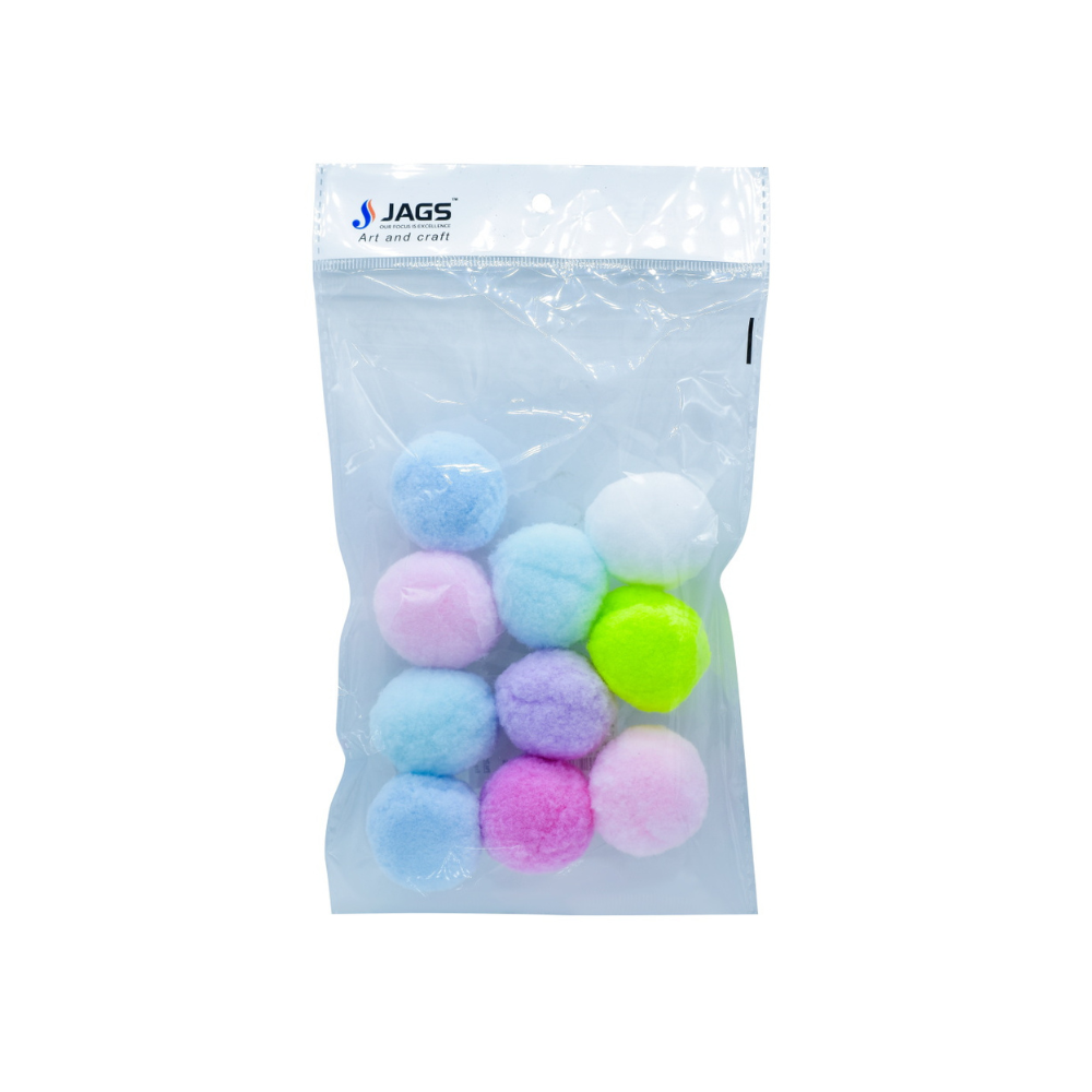 JAGS, Pom Pom Ball - Craft | Big | Pastel Colour | 10 pcs | 4 cm.
