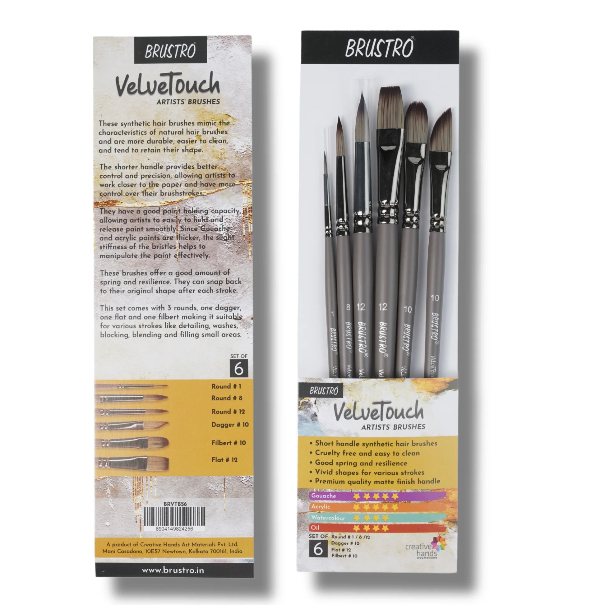 BRUSTRO, Velvetouch Brushes - Artists | Pack Of 6.