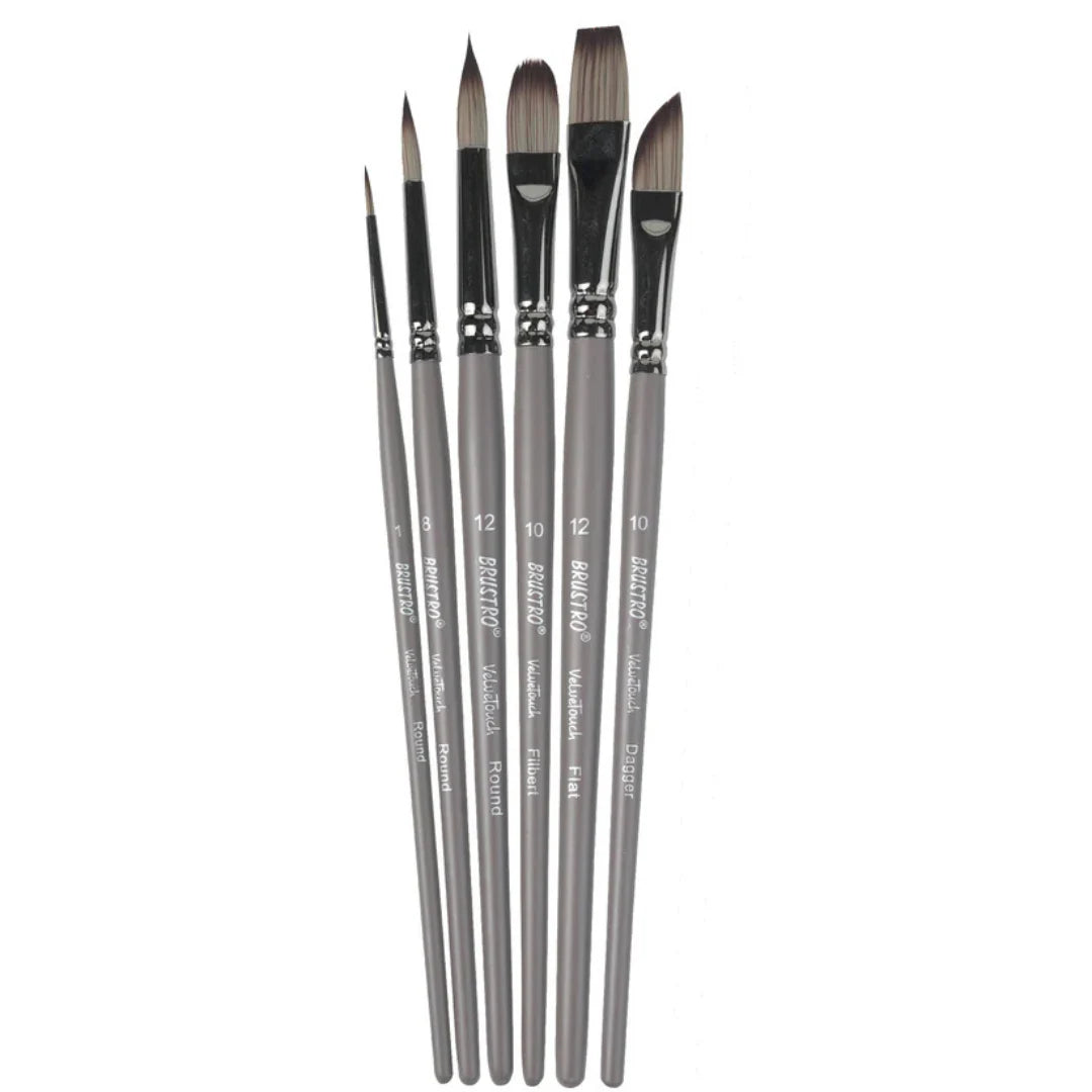 BRUSTRO, Velvetouch Brushes - Artists | Pack Of 6.