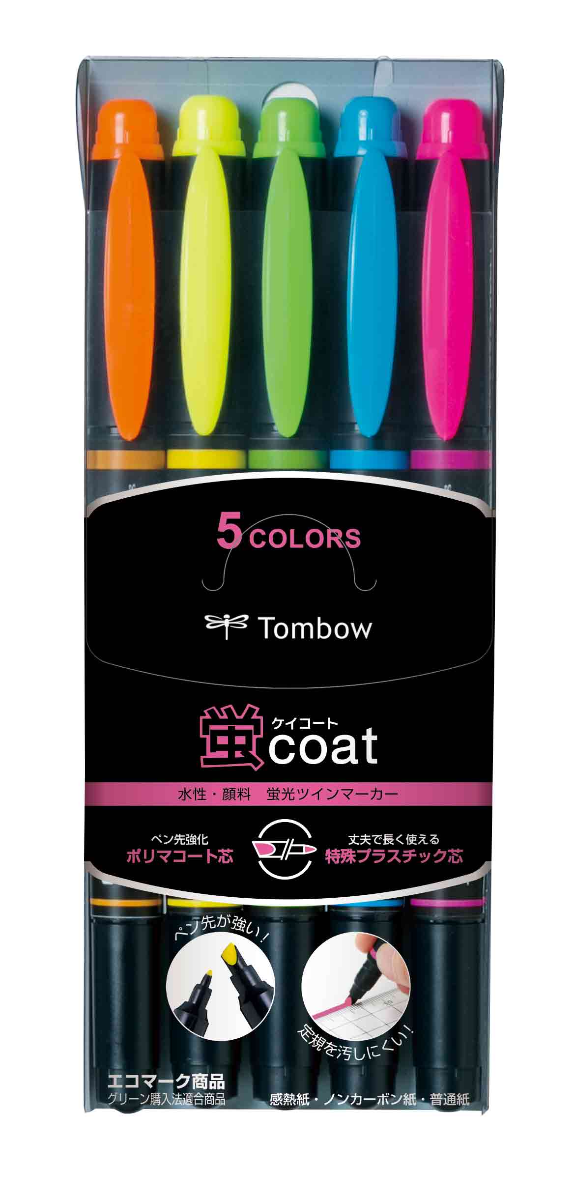 TOMBOW, Highlighter Pen - MONO EDGE | TWIN TIP | Set of 5.