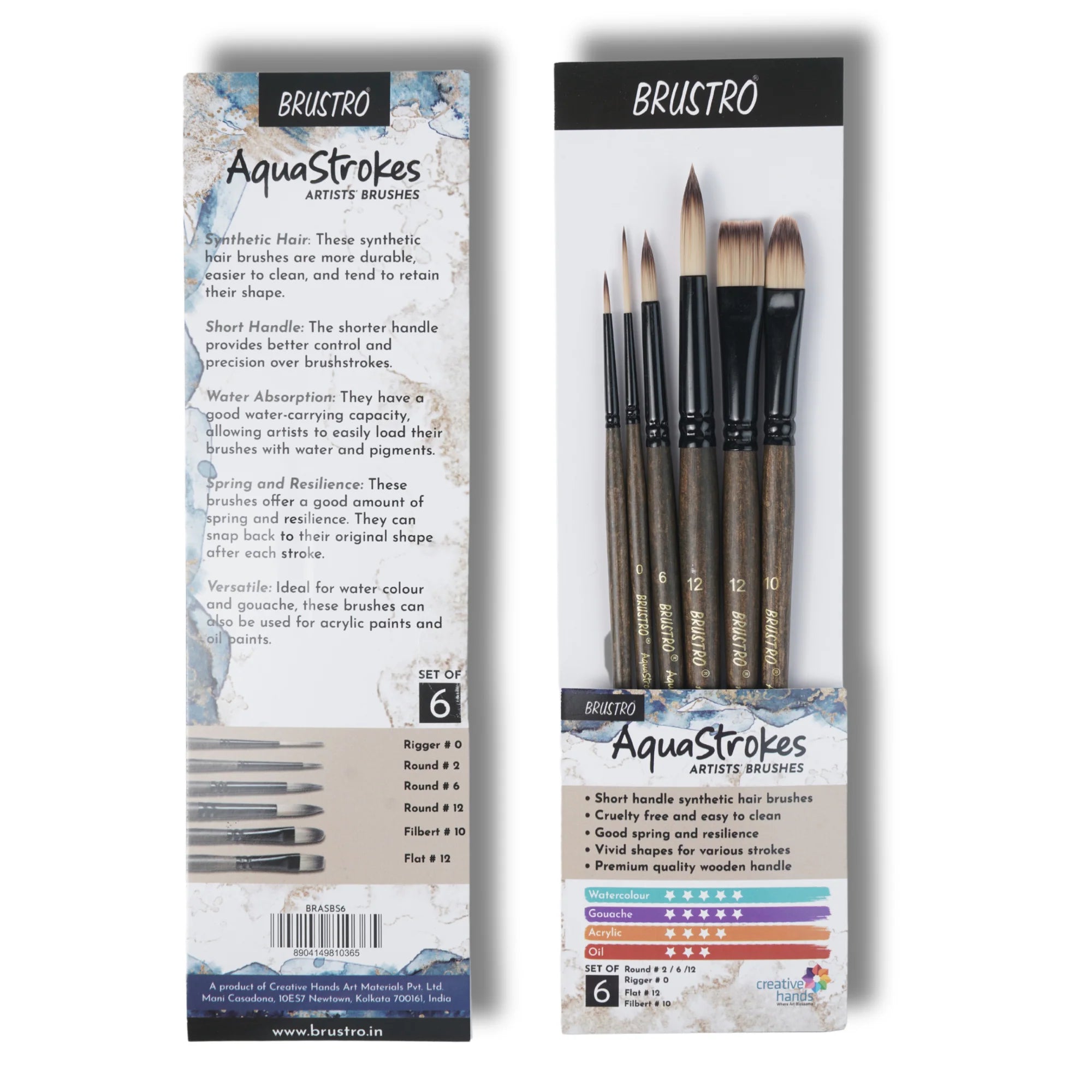 BRUSTRO, Aqua Strokes Brushes - Artists | Pack Of 6.