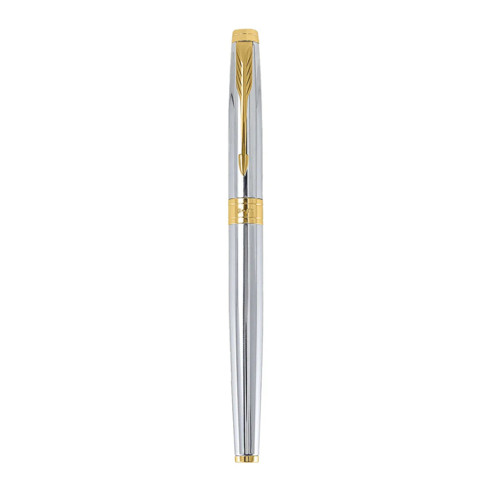 PARKER, Rollerball Pen - ASTER | Shiny Chrome | Gold Trim.