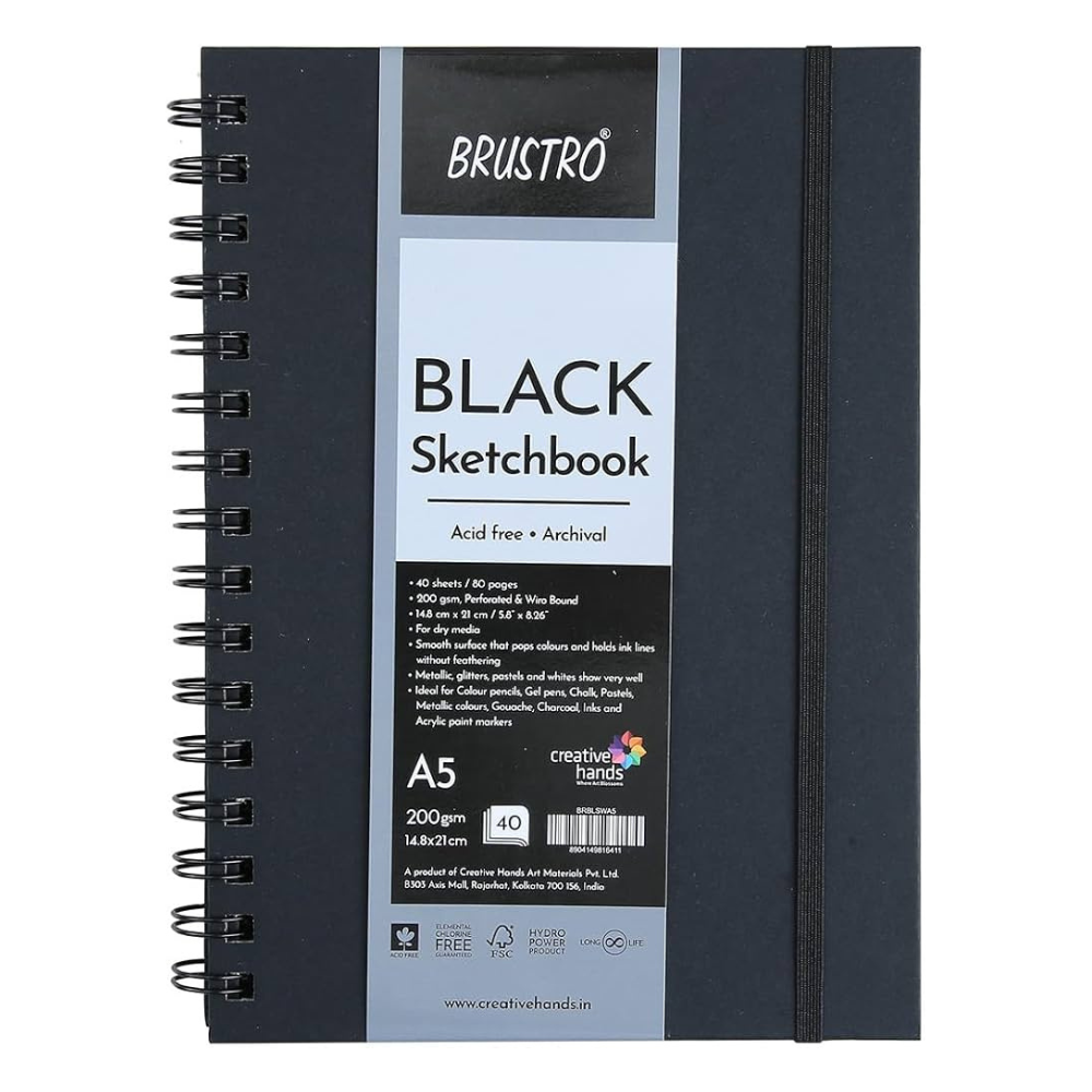 BRUSTRO, Black Sketch Book - Toned Paper.