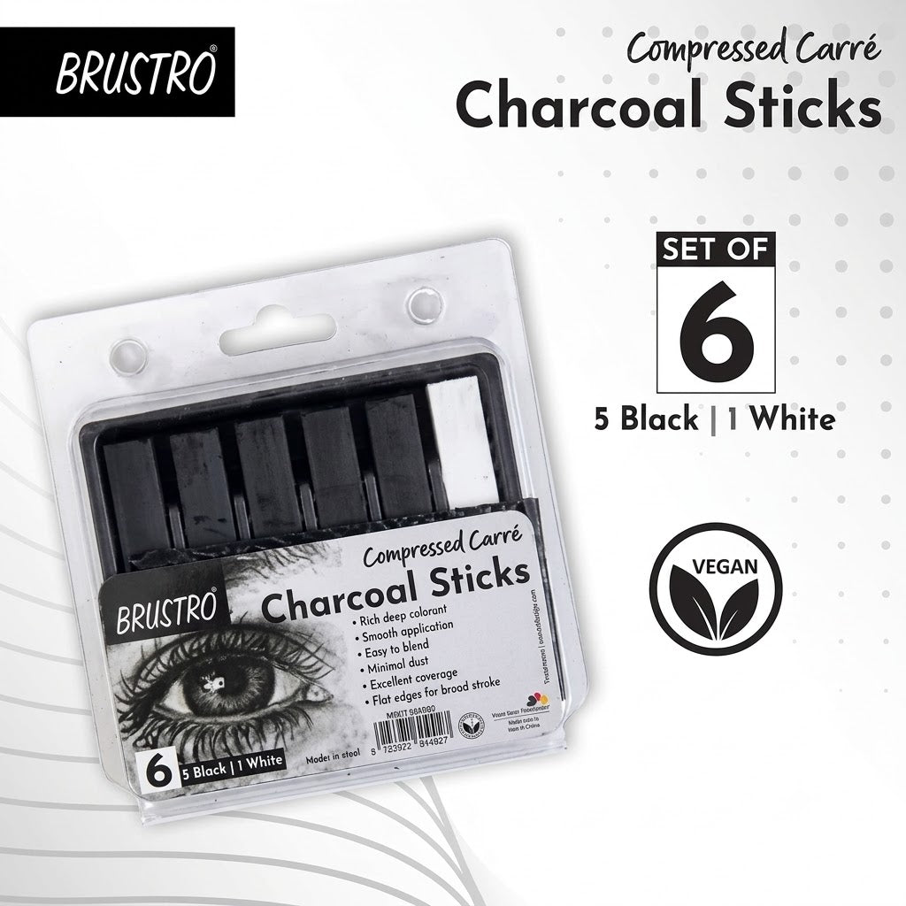 BRUSTRO, Charcoal Stick - Compressed | 5 Black-1 White.