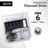 BRUSTRO, Charcoal Stick - Compressed | 5 Black-1 White.