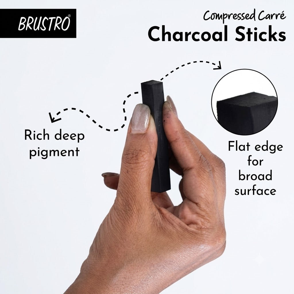 BRUSTRO, Charcoal Stick - Compressed | 5 Black-1 White.