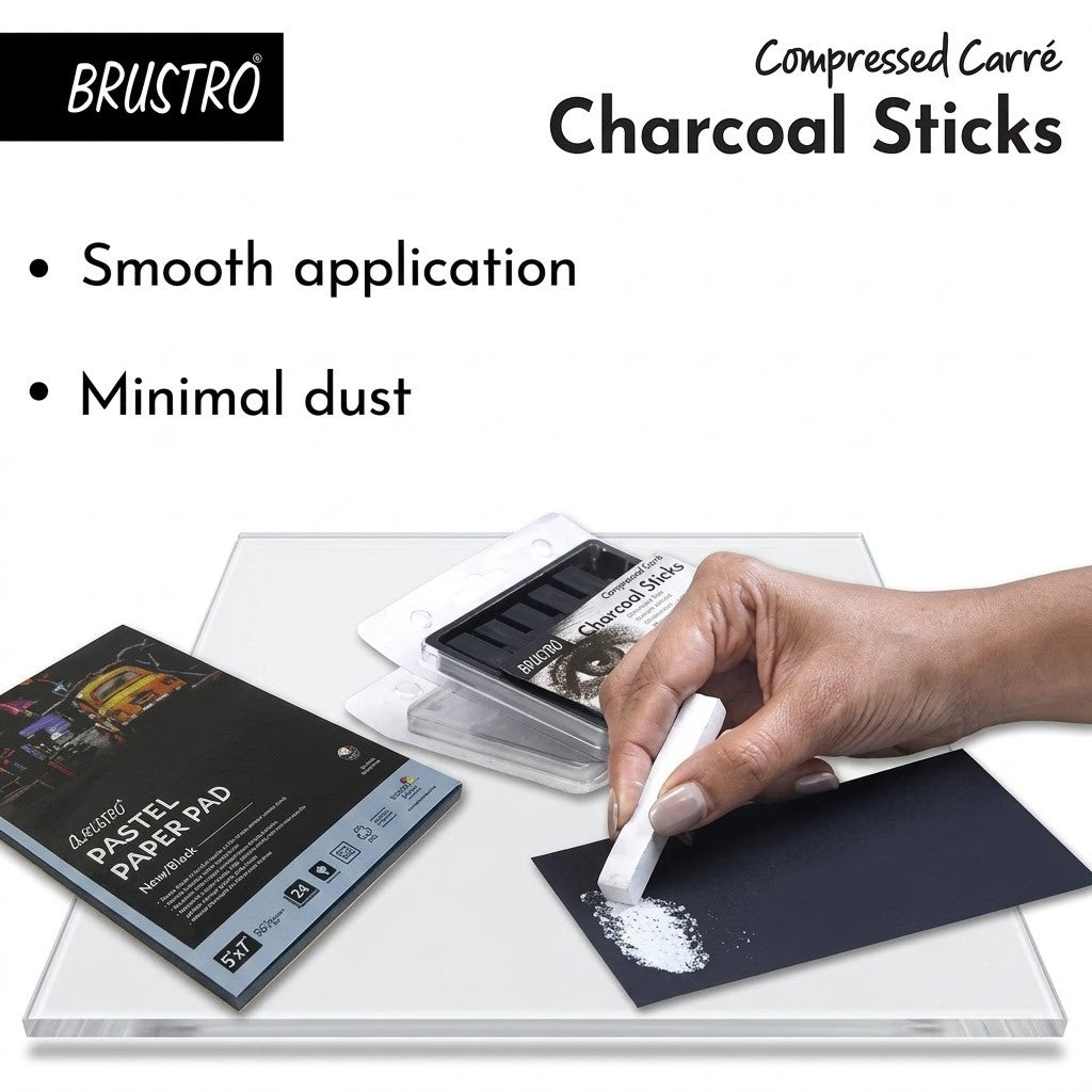 BRUSTRO, Charcoal Stick - Compressed | 5 Black-1 White.