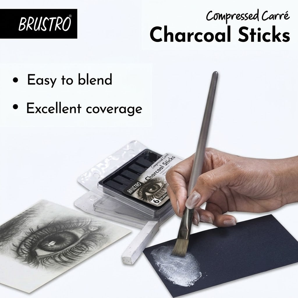 BRUSTRO, Charcoal Stick - Compressed | 5 Black-1 White.