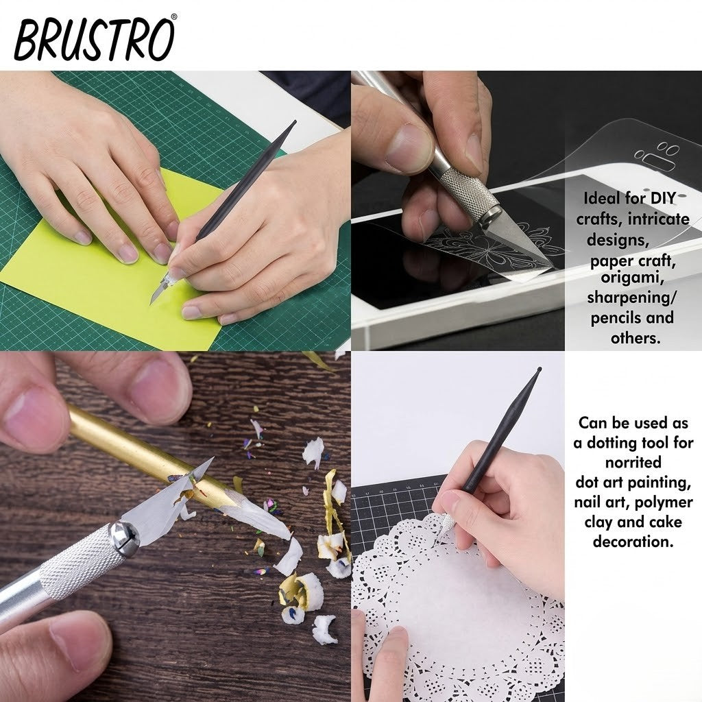 BRUSTRO, Cutter - Crafter`s pen Knife | 8 Blade Refills.
