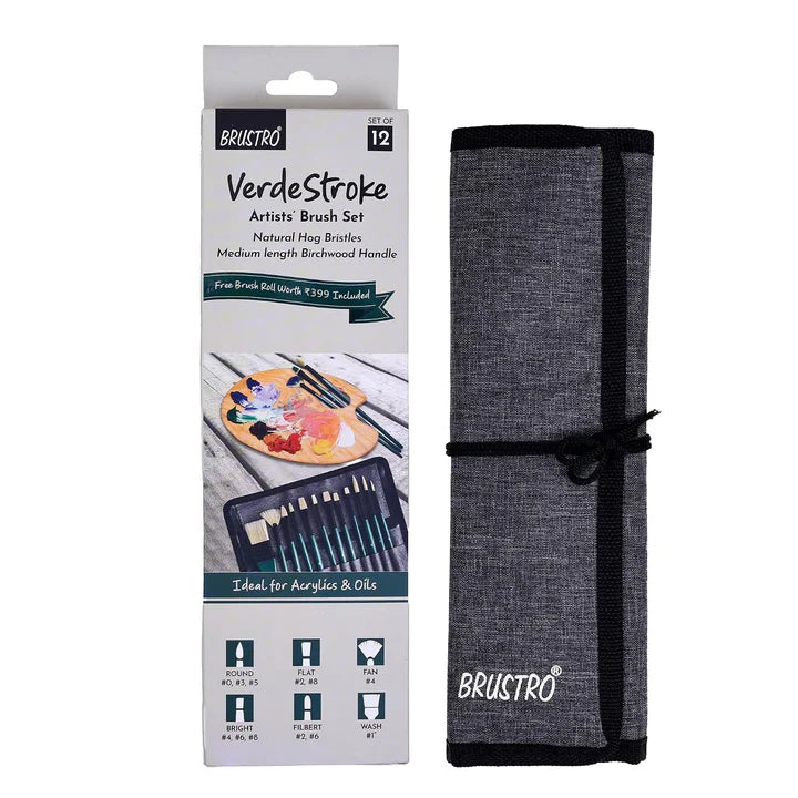 BRUSTRO, Paint Brush - Artists I VERDESTROKE | Hog Hair | Set of 12.