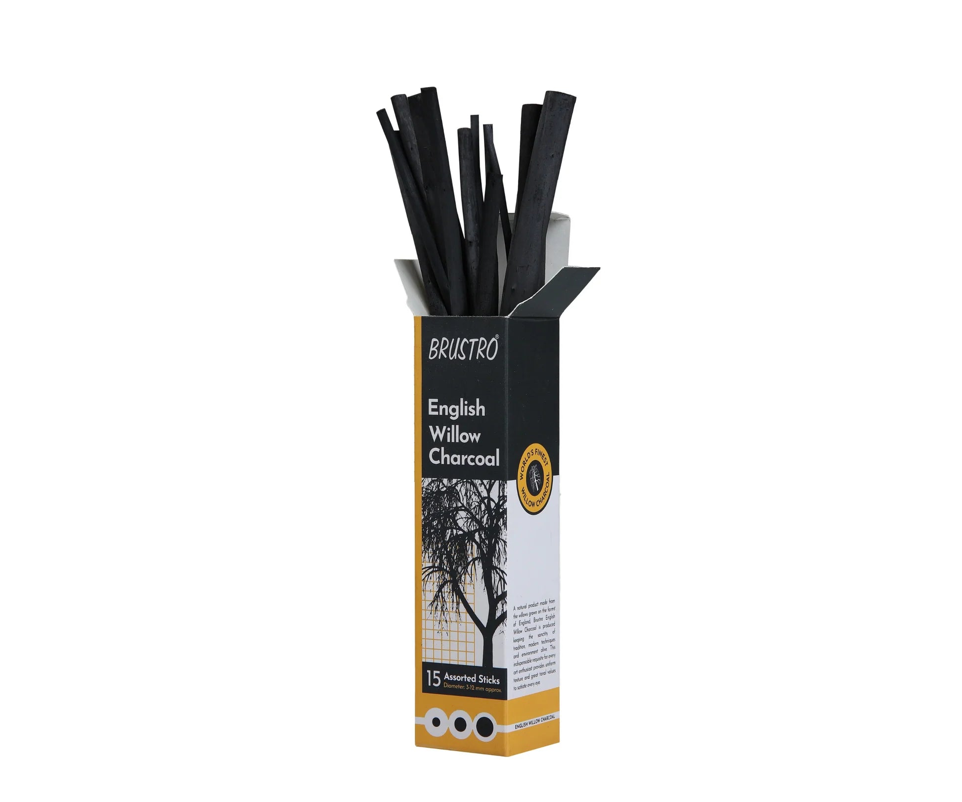 BRUSTRO, Charcoal Stick - English Willow | 15 Assorted Sticks.