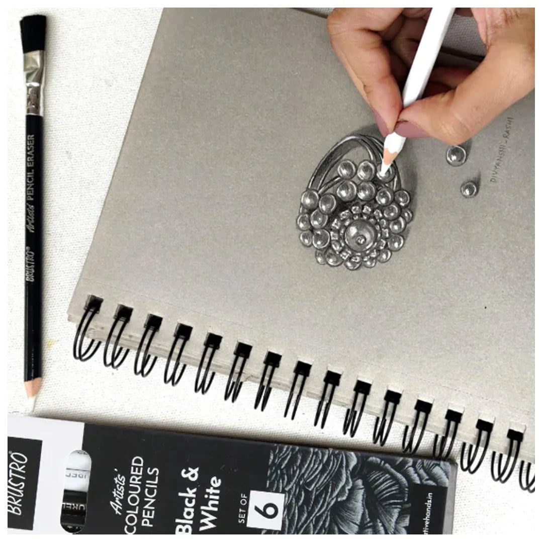 BRUSTRO, Coloured Pencils, Black & White - Artists | Set Of 6.