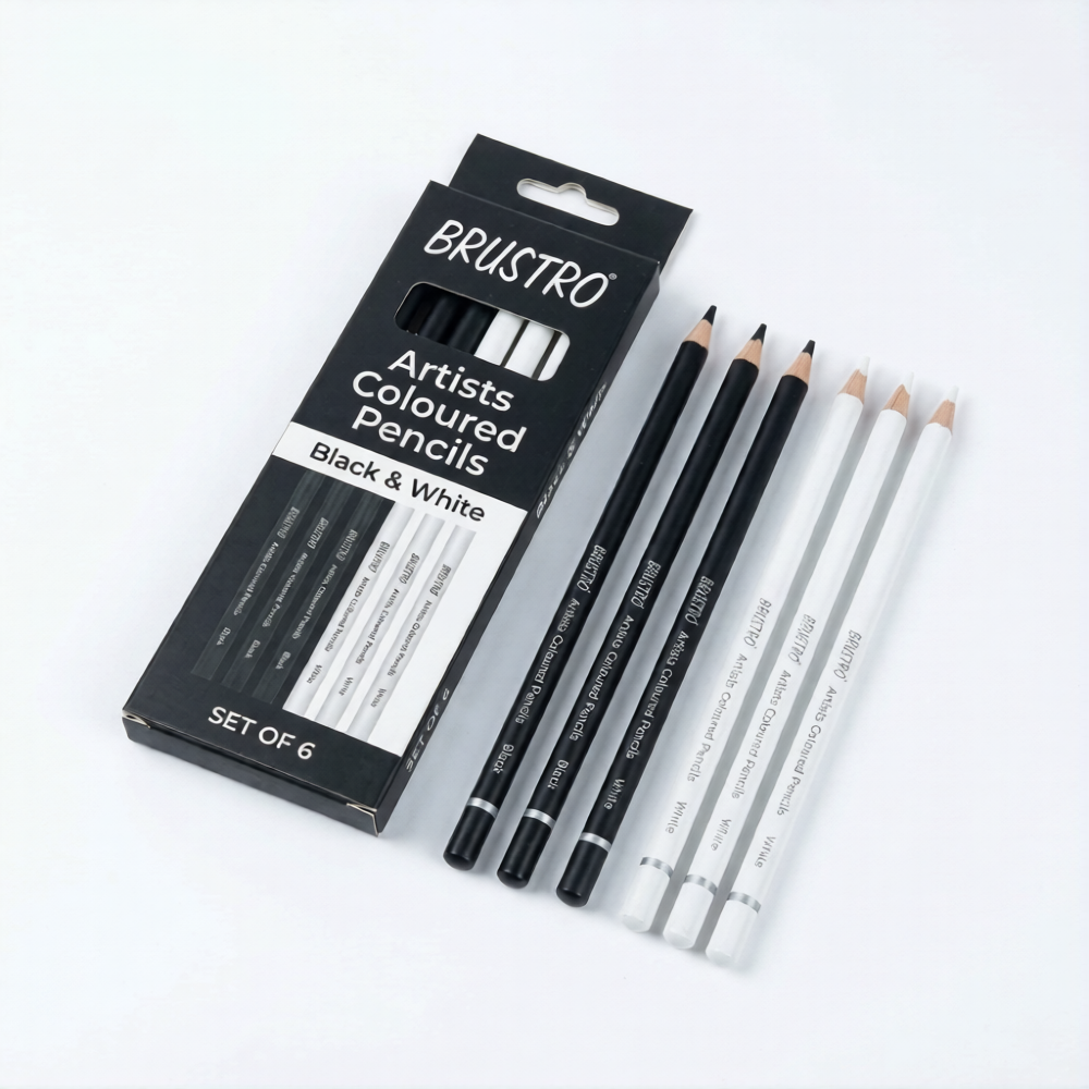 BRUSTRO, Coloured Pencils, Black & White - Artists | Set Of 6.