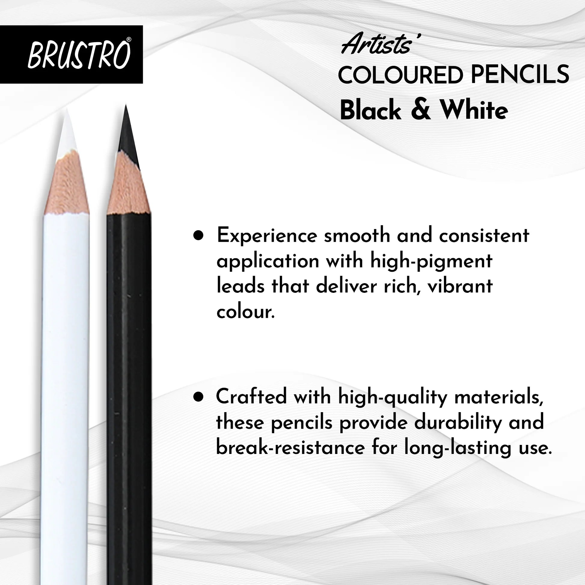 BRUSTRO, Coloured Pencils, Black & White - Artists | Set Of 6.